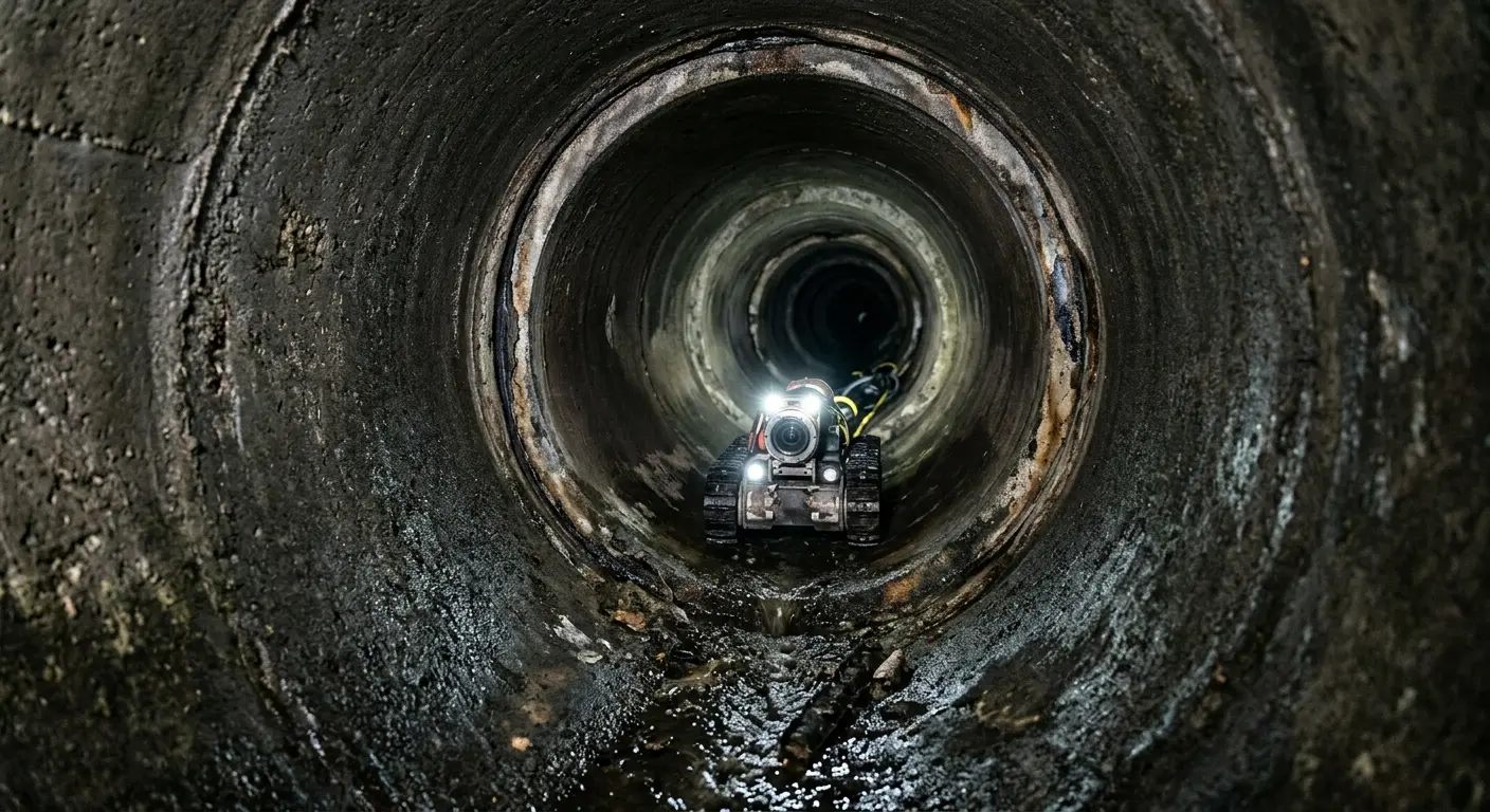 Robotic sewer camera inspecting pipe interior for Drain Snake Service in Macomb